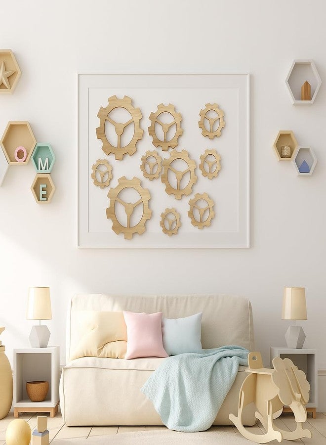 AMQUAL 10Pcs Wooden Gear Set - Vintage Industrial Style Wall Decor with DIY Craft Options for Kids，Gear Up for Creativity: Vintage Wood Gears for Wall Art (Includes 4 Sizes) - Image 4